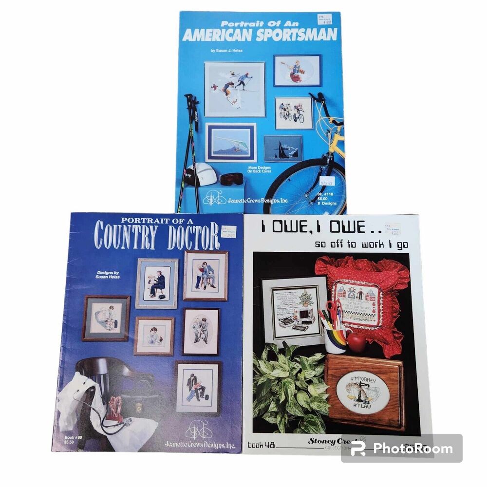 Lot of 3 Professions & Sportsman Theme Cross Stitch Pattern Booklets Doctor